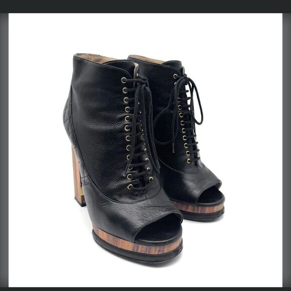 Chanel Quilted Open-Toe Lace-Up Boots 37.5 - Picture 2 of 9